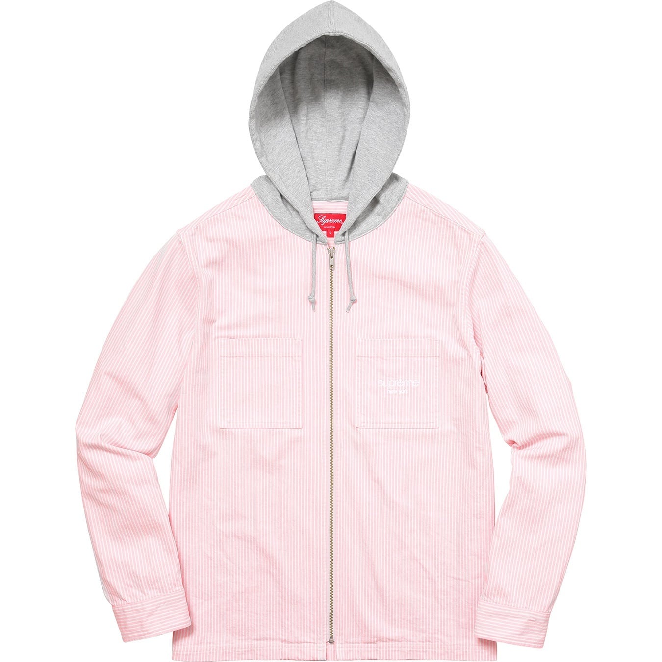 Hooded Stripe Denim Zip Up Shirt view 6